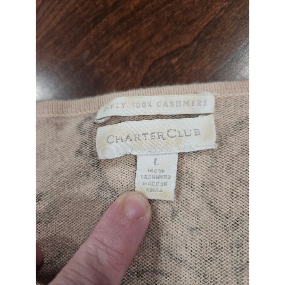 Charter Club 100% Cashmere Paisley V Neck Sweater Women’s Large Beige - Picture 2 of 5